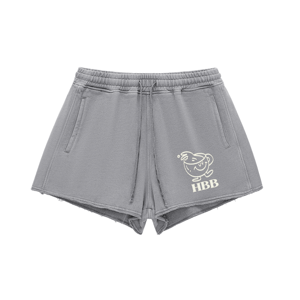 Snow Washed Raw Edge Drawstring Shorts