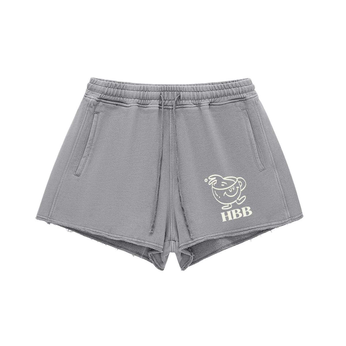 Snow Washed Raw Edge Drawstring Shorts