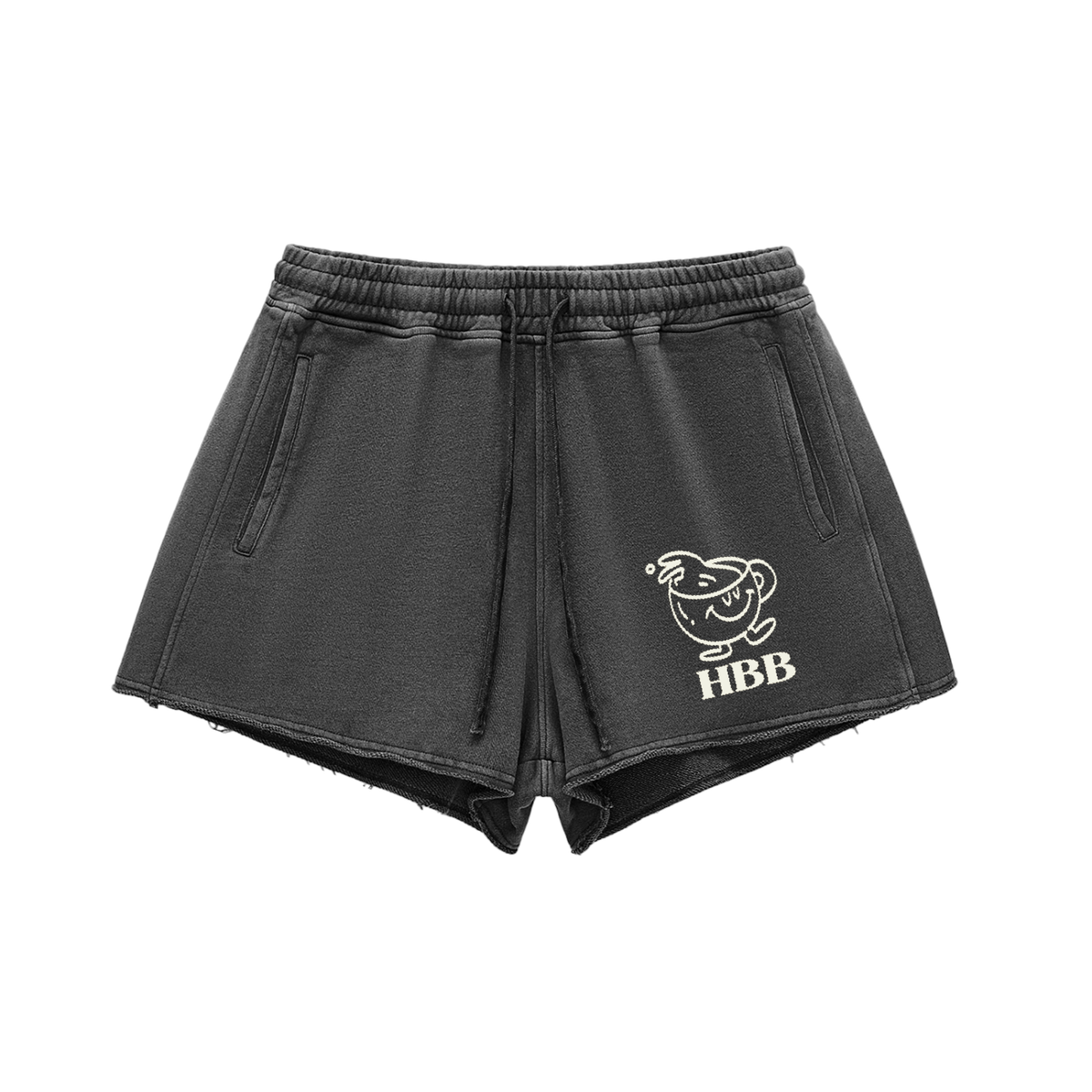 Snow Washed Raw Edge Drawstring Shorts